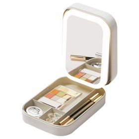 Portable Travel Makeup Bag With LED Mirror Rechargeable Beauty Mirror With 3 Color Light Dimmable Brightness Waterproof Cosmetic Bag With 4 Compartmen (Option: HG_MakeupMirror(White)_GPCT5137)