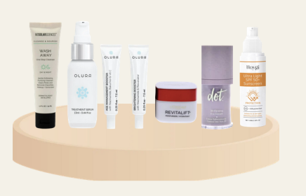 Glow Brightening Bundle (Pick your Serum: OLURA CUSTOMIZABLE TREATMENT SERUM WITH BRIGHTENING AND AGE MANAGEMENT BOOTERS, Choose your moisturizer: REVITALIFT ANTI WRINKLE CREAM BY LOREAL, Pick your eye cream: 3D FIRMING EYE CREAM, SPF 50: Hoygi Moisturizing Face Protection Cream, Pick the first item: Wash Away Cleanser)