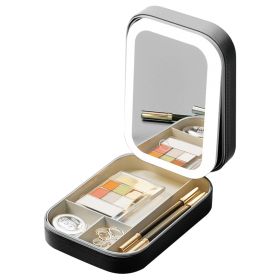 Portable Travel Makeup Bag With LED Mirror Rechargeable Beauty Mirror With 3 Color Light Dimmable Brightness Waterproof Cosmetic Bag With 4 Compartmen (Option: HG_MakeupMirror(Black)_GPCT5137)